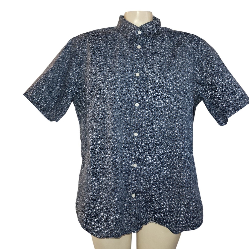 Thomas Dean Collection Mens Blue Floral Short Sleeve Button Down Shirt P137P21 L